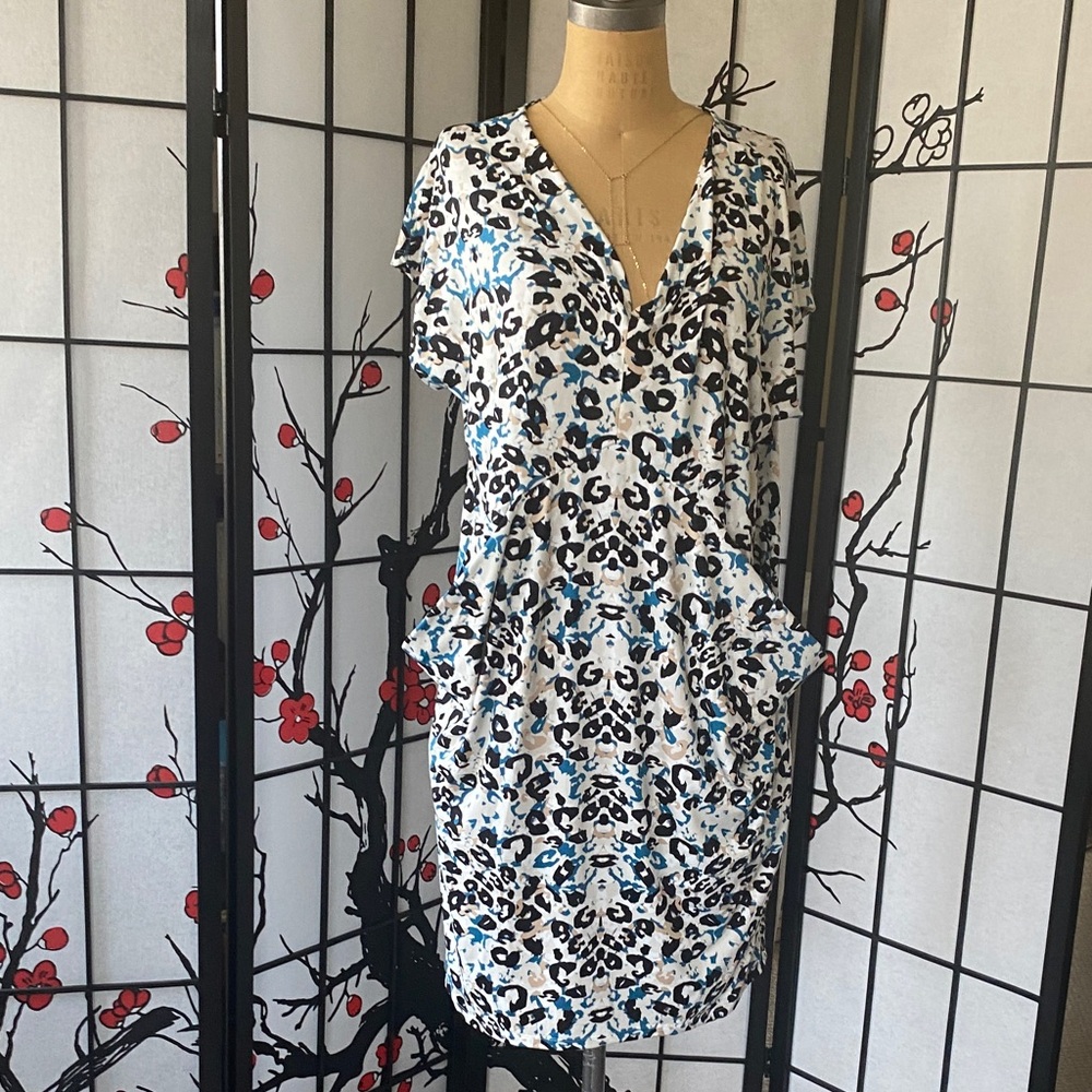 Robert Louis White and Blue Leopard Print Mini Dress